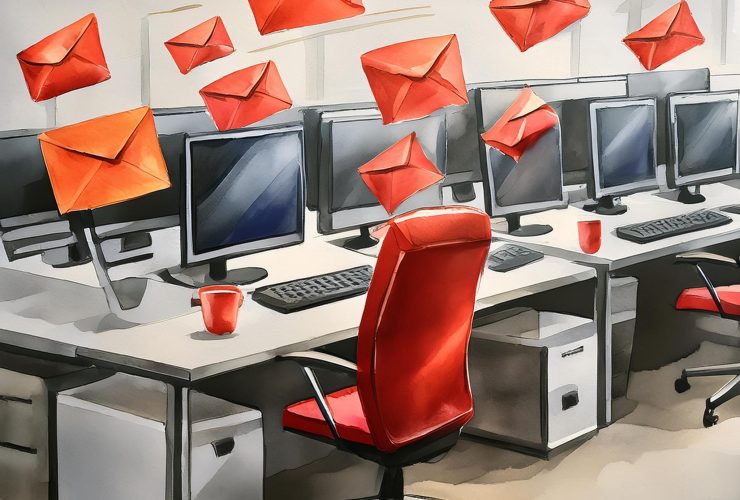 Firefly buste rosse che vengono distribuite in diversi computer in ufficio 4422